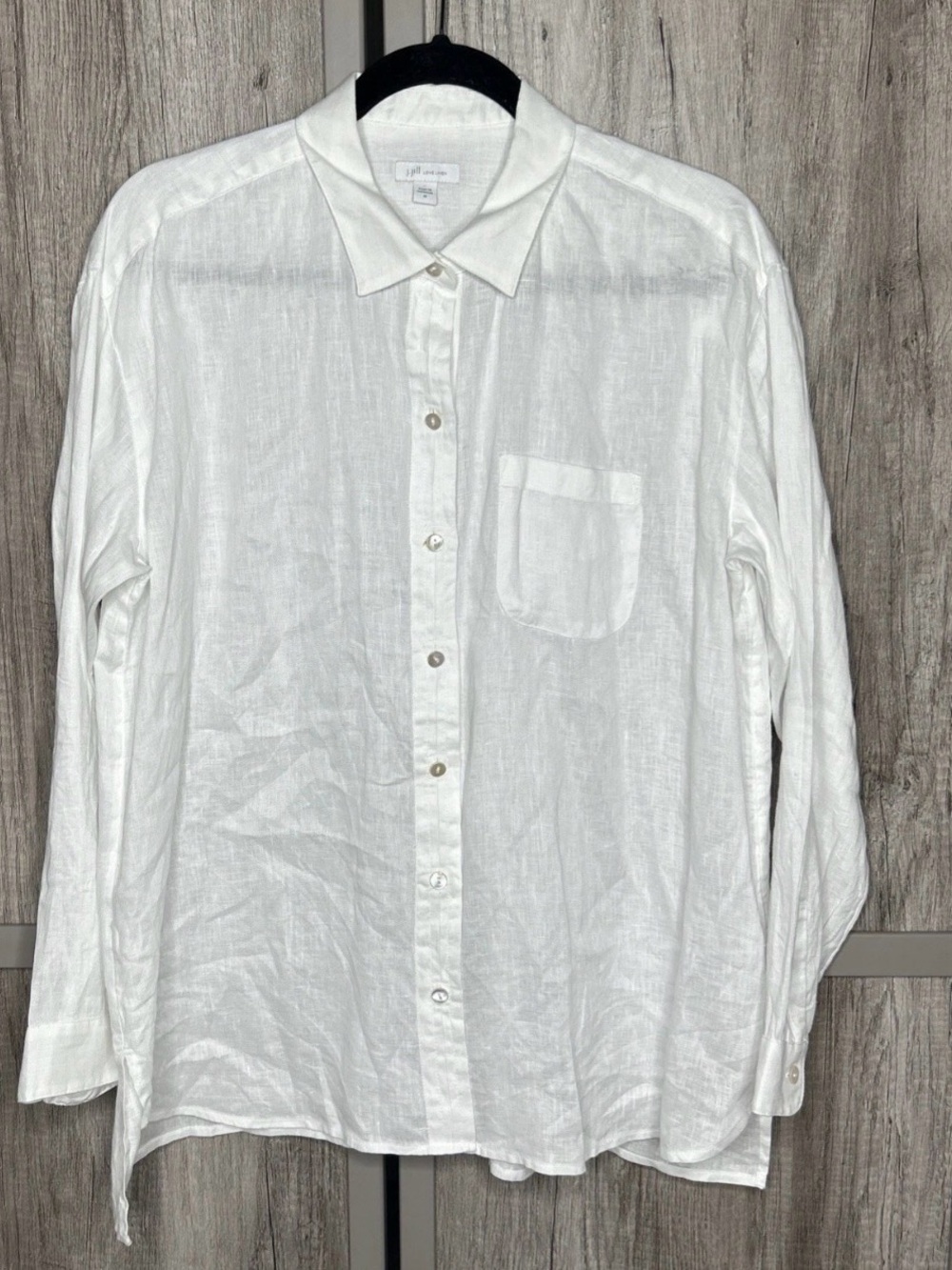 J. Jill White Love 100% Linen Button-Up Long Sleeve Shirt | Size M lagenlook